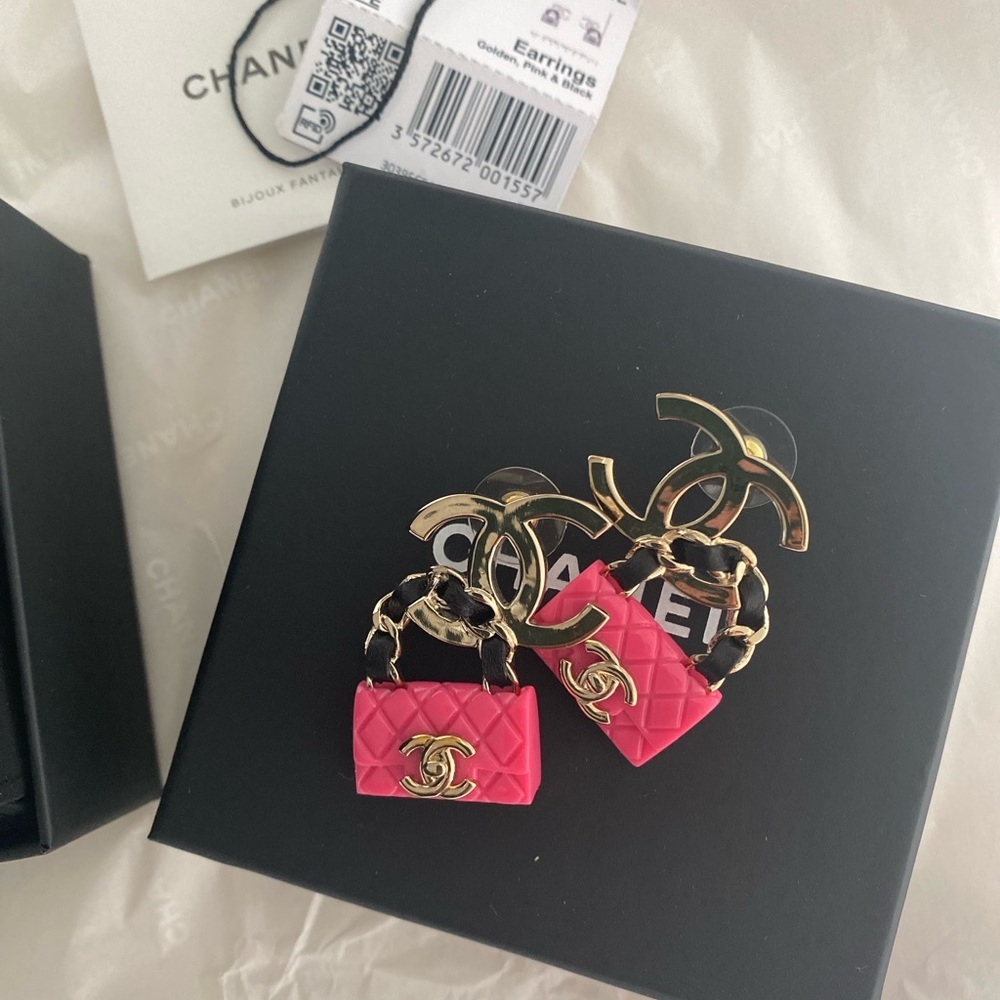 Chanel Barbie Pink Bag Earrings with big CC